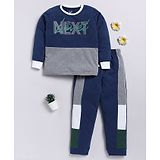 TOONYPORT Full Sleeves Next Level Text Printed Colour Blocked Sweatshirt & Joggers Set - Blue & Grey