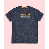 Pantaloons Junior Half Sleeves Waves Text Printed Tee - Navy Blue