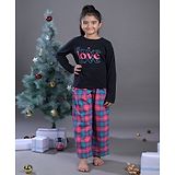 Budding Bees Jersey Full Sleeves Love Text Printed Top With Checked Pyjama - Pink