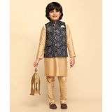 KISAH Full Sleeves Solid Kurta Churidar With Bandhej Block Designed Jacket -  Blue