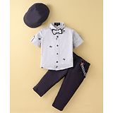 Robo Fry Cotton Woven Full Sleeves Shirt and Trouser Set with Suspender & Cap - Grey