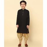 KISAH Full Sleeves Solid Dyed Cotton Blend Kurta Dhoti Set - Black