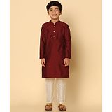 KISAH Full Sleeves Solid Dyed Cotton Blend Kurta Pyjama Set  - Maroon