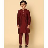 KISAH Full Sleeves Solid Dyed Cotton Blend Kurta Pyjama Set - Maroon