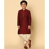 KISAH Full Sleeves Solid Dyed Cotton Blend Kurta Pyjama Set - Maroon