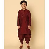 KISAH Full Sleeves Solid Dyed Cotton Blend Kurta Dhoti  Set - Maroon