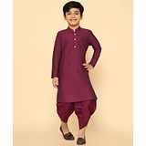 KISAH Full Sleeves Solid Dyed Cotton Blend   Kurta Dhoti Set -  Magenta Red