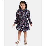 Peppermint Full Sleeves Floral Printed Dress - Navy Blue