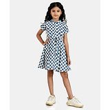 Peppermint Half Sleeves Polka Dots Printed Dress - Teal Blue