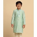 KISAH Full Sleeves Mirror Work Embellished Kurta - Aqua Green