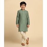 KISAH Full Sleeves Solid Kurta Pyjama Set - Green