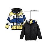 Okane Knit Full Sleeves Reversible Hooded Jacket Text Print & Solid Colour- Yellow & Blue