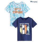 Honeyhap Premium 100% Cotton Knit Half Sleeves T-Shirt With Bio Finish Palm Tree Pack Of 2 - Salt Waterside & Navy Peony