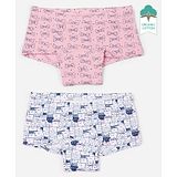 Keebee Organics Pack Of 2 Bow & Kittens Printed Organic Cotton Boy Shorts Panties - Pink