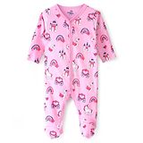 Doodle Poodle Cotton Knit Full Sleeves Footed Sleep Suit With Castle Print -Sweet Dreams Pink