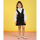 Nauti Nati Full Sleeves Polka Dot Printed Top With Pinafore Dress -White