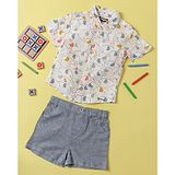 Nauti Nati Half Sleeves Elephants Printed Cotton Shirt & Shorts Set - Grey