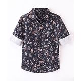 Ruff Satin Woven Full Sleeves Shirt Floral Print - Dark Grey