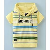 RUFF Lycra Knit Half Sleeves Hooded T-Shirt With Text Print - Yellow