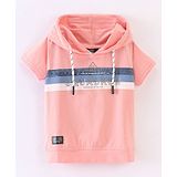 RUFF Lycra Knit Half Sleeves Hooded T-Shirt With Text Print - Pink