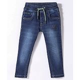 Ruff Denim Woven Full Length Washed Jeans - Dark Blue