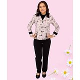 Cutecumber Full Sleeves Floral Printed Coat With Inner Top & Pant - Black