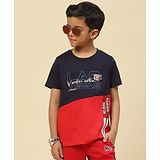 Monte Carlo Half Sleeves Las Vegas Text Printed Tee - Navy Blue & Red