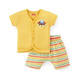 Babyhug Cotton Knit Half Sleeves Night Suit With UFO Print - Yellow