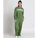 Lil Tomatoes Cotton Fleece Full Sleeves  Text Printed Coordinating Track Suit - OLive Green