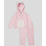 Lil Tomatoes Velour Full Sleeves Animal Detailed Sweatshirt And Pant Set - PINK