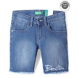 UCB Woven Knee Length Indigo Shorts With Benetton Print-Blue