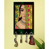 999Store Stylish Wood Wall Mount Decorative Key Holder - Indian Women Face