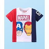 Babyhug Marvel 100% Cotton Knit Half Sleeves T-Shirt With Avengers Graphics -Red White & Blue