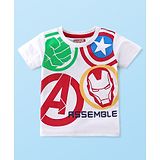 Babyhug Marvel 100% Cotton Knit Half Sleeves T-Shirt With Avengers Graphics -White