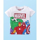 Babyhug Marvel 100% Cotton Knit Half Sleeves T-Shirt With Avengers Graphics -White