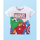 Babyhug Marvel 100% Cotton Knit Half Sleeves T-Shirt With Avengers Graphics -White