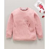 Wingsfield Full Sleeves Cute Bow Detail Pullover Sweater - Peach