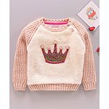 Wingsfield Raglan Full Sleeves Glitter Finish Crown Placement Embellished Sweater - Peach