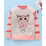 Wingsfield Full Sleeves Sequin Beak Owl Detailing Striped Sleeves Sweater - Beige & Pink