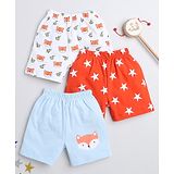 Bumzee Pack Of 3 Star & Fox Printed Shorts - Sky Blue & Red