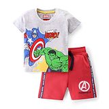 Babyhug Marvel 100% Cotton Knit  Half Sleeves T-Shirt & Shorts With Avengers Graphics - Grey & Red