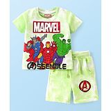 Babyhug Marvel Cotton Knit Half Sleeves Tie & Dye T-Shirt & Shorts Avengers Graphics - Green