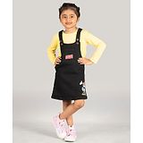 ZALIO Disney Featuring Full Sleeves Solid Tee With Minnie Mouse Printed Dungaree Dress - Black & Yellow