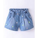 Little Kangaroos Denim Shorts With Floral Embroidery - Light Blue