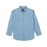 PALM TREE Full Sleeves Text Embroidered  Denim Shirt - Blue