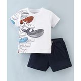 Pepito Cotton Knit Half Sleeves T-Shirt & Shorts Set Marine Life Print - White