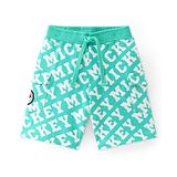 Babyhug Disney Cotton Knit Shorts with Mickey Mouse Print - Green