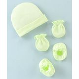 Ben Benny 100% Cotton Knit Cap Mittens And Booties Solid Color Green -Diameter 9 cm