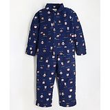 Cherry Crumble By Nitt Hyman Full Sleeves Animal Printed Night Suit - Navy Blue