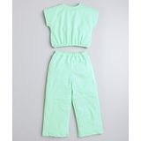 Taffykids Short Sleeves Solid Waist Elastic Crop Top And Pipping Detail Pant Set - Turquoise Green